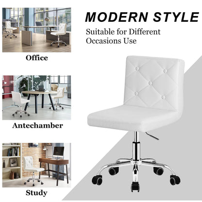 VECELO - Silla de Cambiador de Piel sintética con Respaldo Medio, sin Brazos, Altura Ajustable, giratoria de 360°, para Oficina en casa, Trabajo, Color Blanco