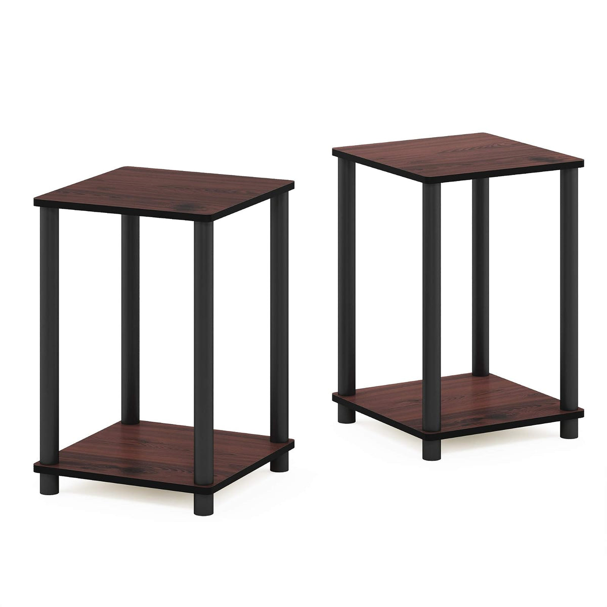 Furinno Turn-N-Tube Juego de 2 Mesas Auxiliares de 2 Niveles con Repisa Abierta, Cerezo Oscuro