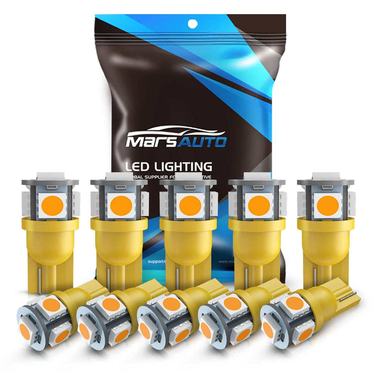 Marsauto Focos LED T10/194 sin Polaridad para Cúpula, Mapa, Puerta y Matrícula, Paquete de 10 - Amarillo ámbar