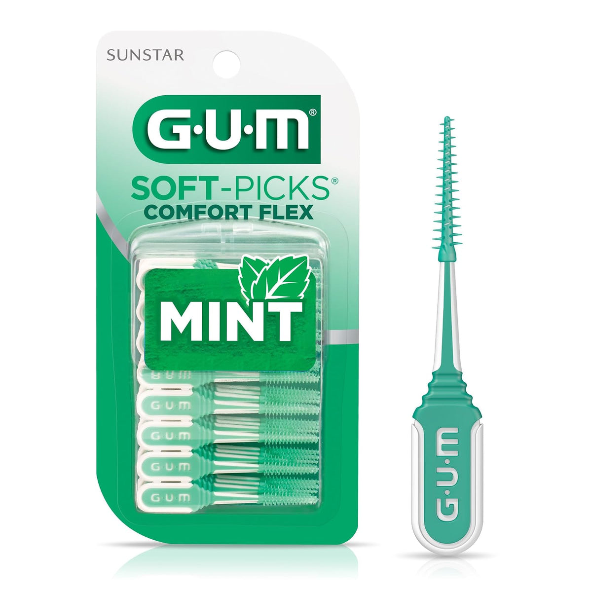 GUM Soft-Picks Comfort Flex, púas dentales fáciles de usar para limpiar los dientes, cepillos interdentales desechables con práctico estuche de transporte, púas dentales recomendadas por dentistas