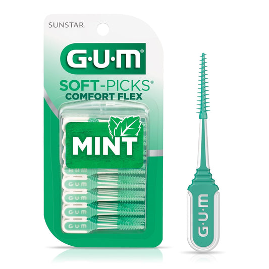 GUM Soft-Picks Comfort Flex, púas dentales fáciles de usar para limpiar los dientes, cepillos interdentales desechables con práctico estuche de transporte, púas dentales recomendadas por dentistas