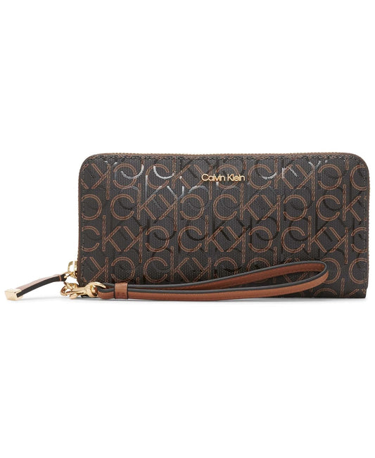 Calvin Klein Cartera Saffiano Continental con cremallera alrededor con correa para la muñeca