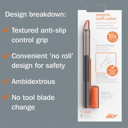 Slice 10518 Cuchillo para Manualidades, Borde Apto para Dedos, opción más Segura, Nunca se oxida, Dura 11 Veces más Que el Acero, Corte de precisión (Paquete de 1)