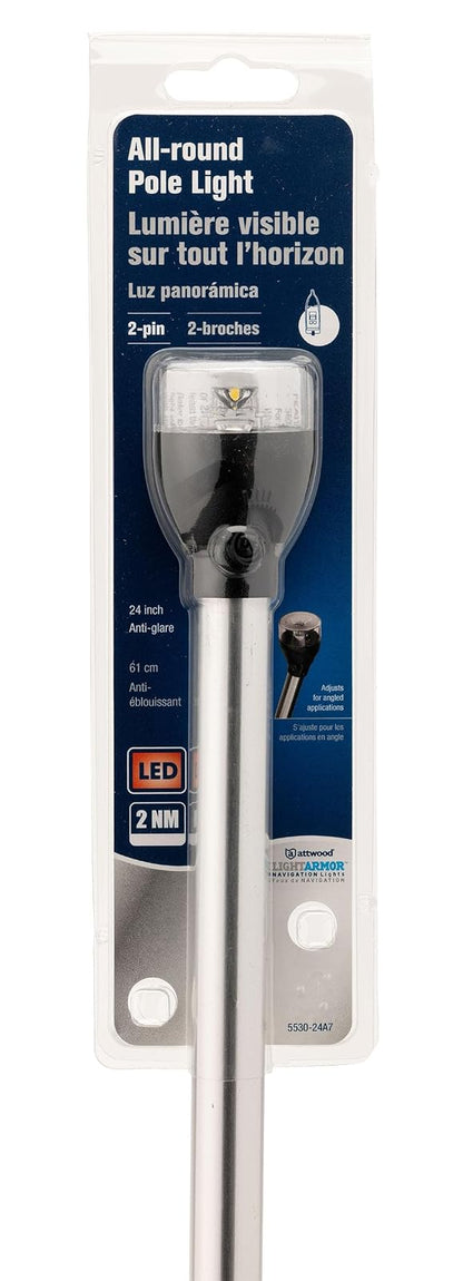 attwood 5530-24A7 - Luz de poste LED para barco marino de 24 pulgadas