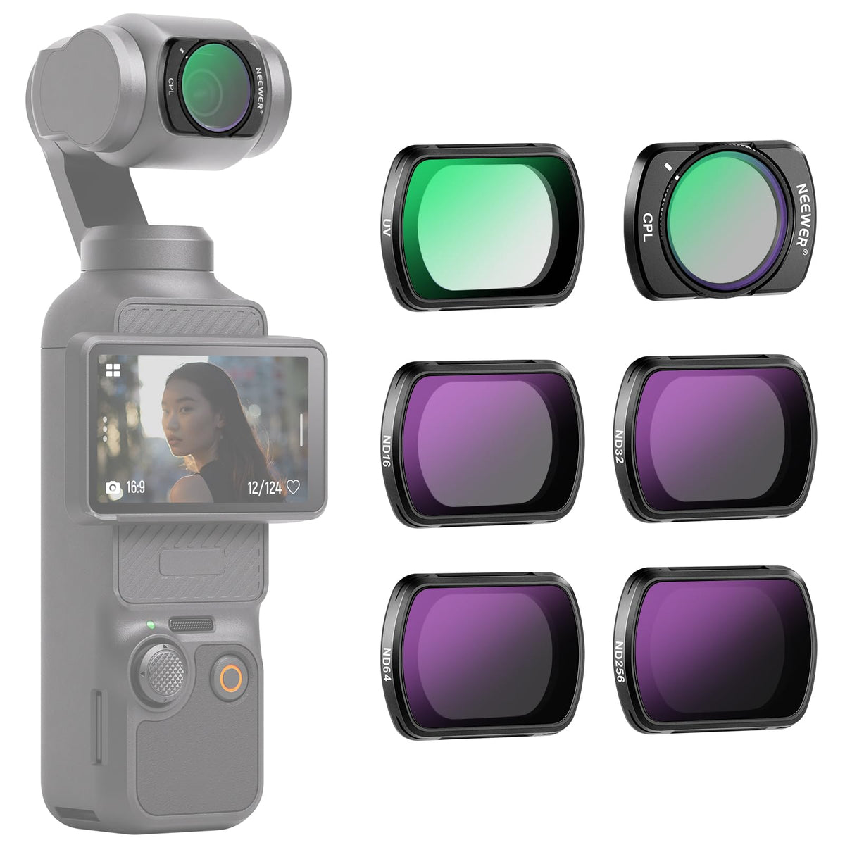 NEEWER Kit de Filtros Magnéticos ND y CPL para DJI Osmo Pocket 3/4 - Magnetic ND & CPL & UV Filter Set