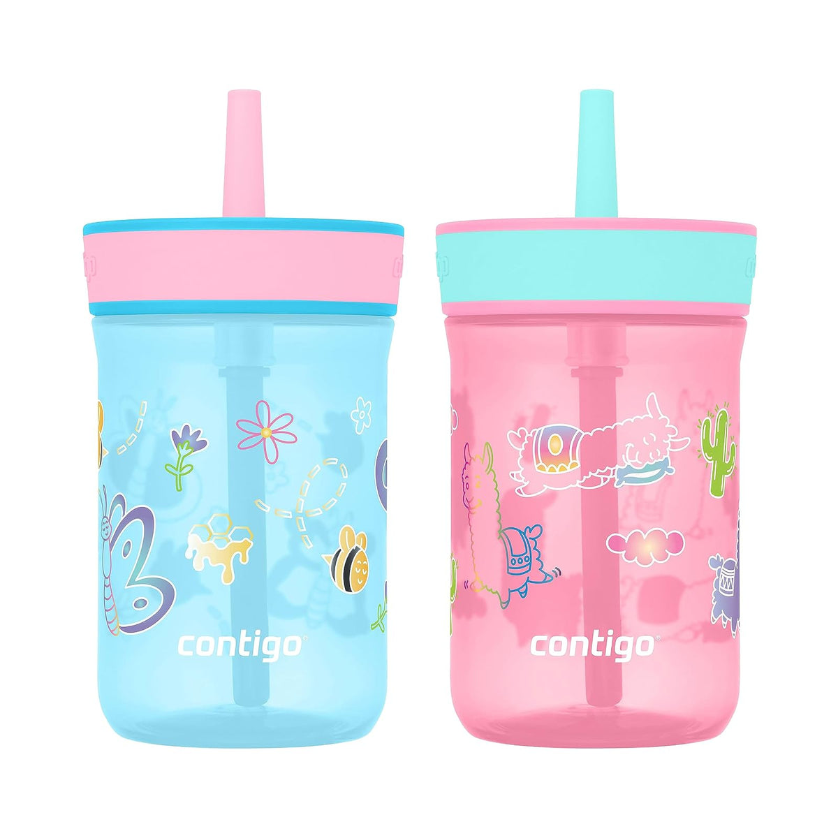 Contigo Leighton Vaso con Popote para Niños 14oz - 14 oz (Pack of 2) - Frambuesa azul y azalea