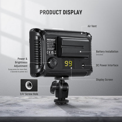 NEEWER on Camara Luz de Video Foto Regulable 176 LED Panel con 1/4" Rosca | Compatible con Nikon Sony y Other DSLR Camaras, 5600K (Bateria Not Included)