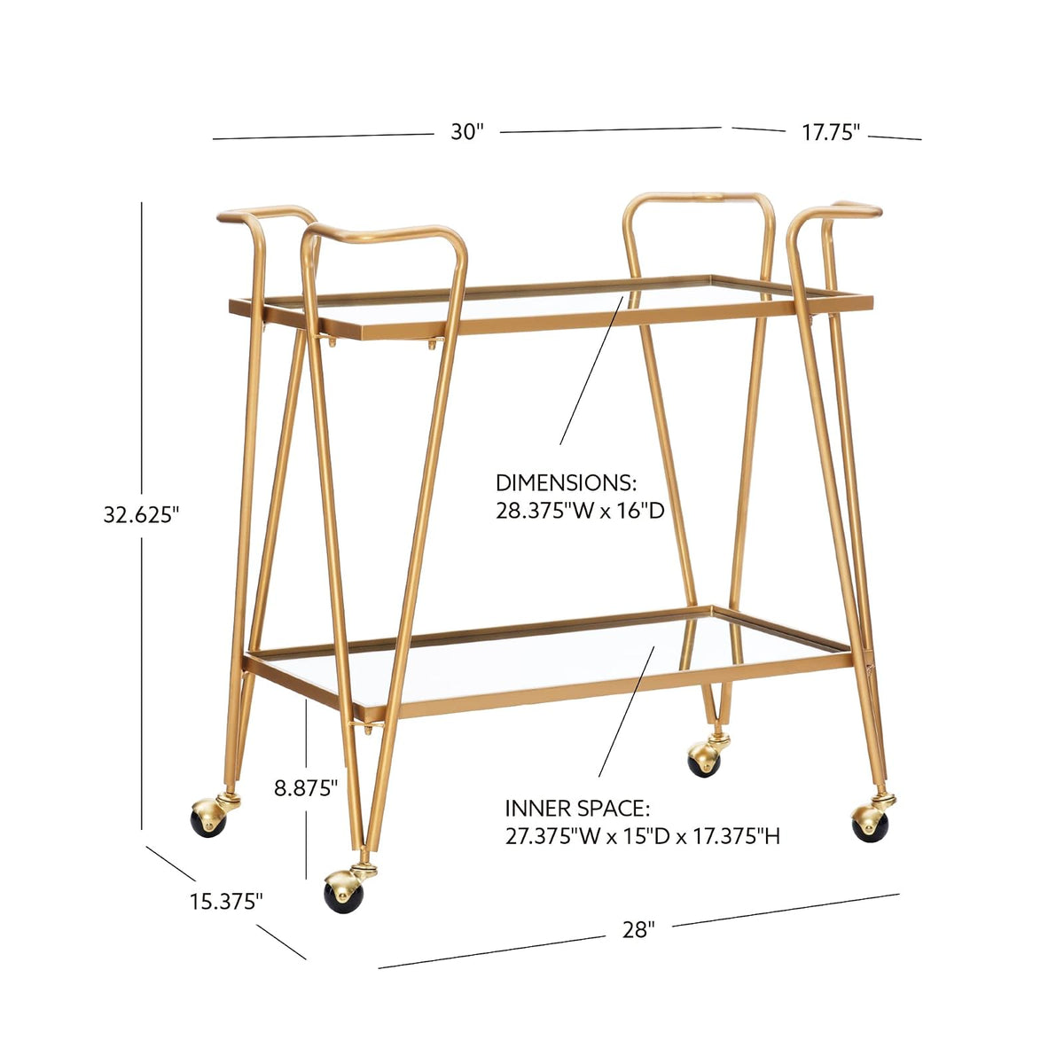Linon AMZN0215 Gina Mid-Century Gold Bar Cart