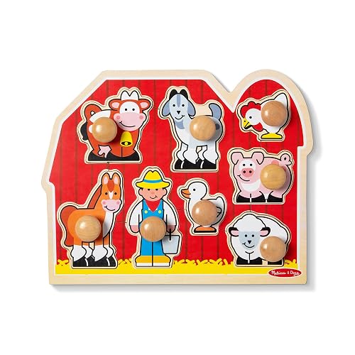 Melissa & Doug Rompecabezas de la Granja con Clavijas Grandes e Ilustraciones de la Granja a Todo Color, Construcción de Madera Extra-Gruesa, 8 Piezas