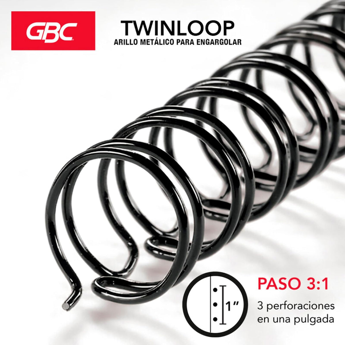 GBC M500141 Arillo Metálico Twinloop Medida hasta 105 Hojas, color Negro, 1/2"