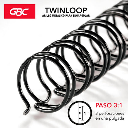 GBC M500141 Arillo Metálico Twinloop Medida hasta 105 Hojas, color Negro, 1/2"