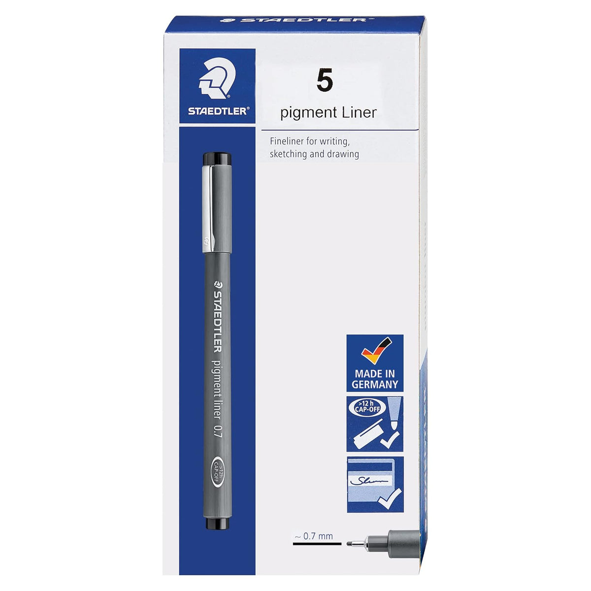 STAEDTLER 308 07-9 04 - Bolígrafo de punta fina para dibujo, dibujo, diario, 0,7 mm, negro, caja de 5 bolígrafos