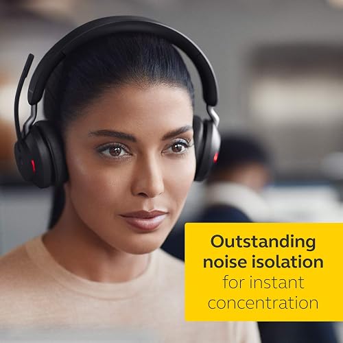 Jabra Evolve2 65 MS Auriculares inalámbricos con Link380a, estéreo, Negro, Bluetooth inalámbricos para Llamadas y música, 37 Horas de duración de la batería, cancelación de Ruido