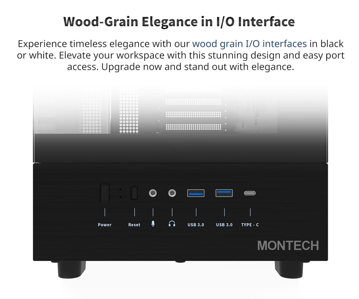 MONTECH XR, ATX Estuche para Juegos de PC de Torre Media, 3 Ventiladores ARGB PWM de 120 mm preinstalados, Panel de Vidrio Templado Dual de visión Completa, Interfaz de E/S de diseño de Grano de