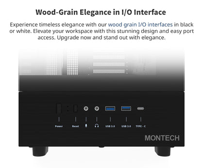MONTECH XR, ATX Estuche para Juegos de PC de Torre Media, 3 Ventiladores ARGB PWM de 120 mm preinstalados, Panel de Vidrio Templado Dual de visión Completa, Interfaz de E/S de diseño de Grano de