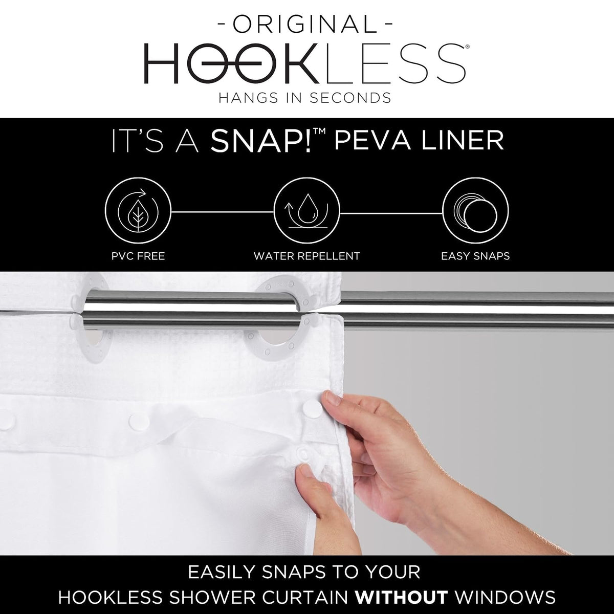 Hookless Snap-EN PEVA de Automóvil para Cortinas de Ducha