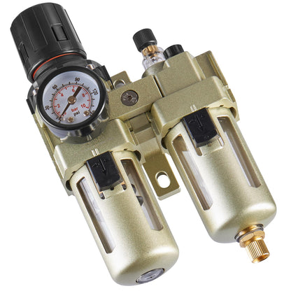VEVOR Lubricador regulador de filtro para compresor de aire (FRL), separador de agua para compresor de aire de 3/8" NPT, sistema de secado de aire con drenaje semiautomático con elemento filtrante