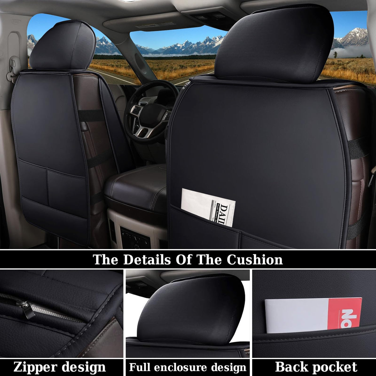 Coverado - Juego completo de fundas para asiento de automóvil, impermeable, protector de piel compatible con RAM 2002-2023 RAM 1500 2500 3500 camioneta Crew Quad Cab con banco curvado, color negro