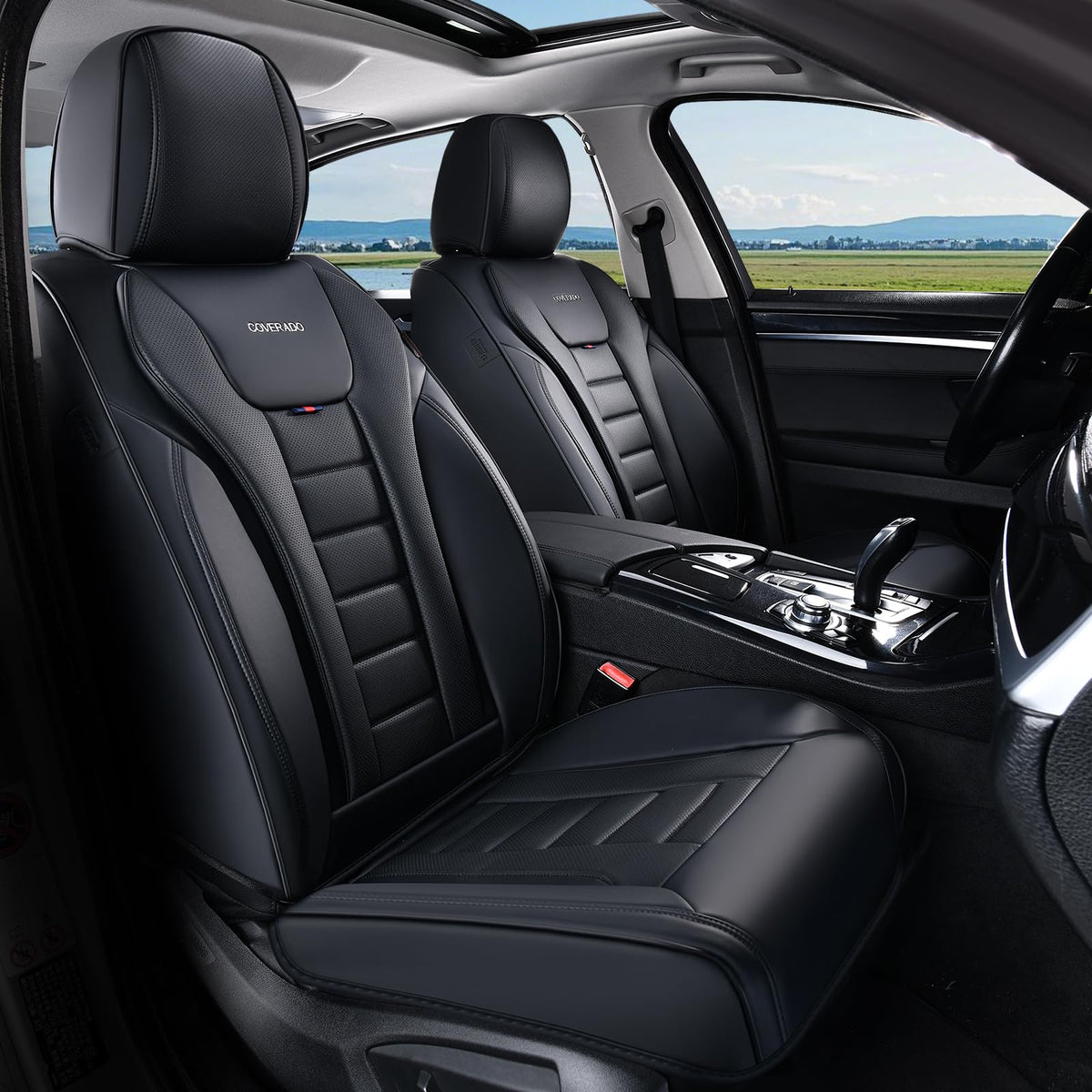 Coverado Juego Completo de Fundas de Asiento de Automóvil, Fundas de Asiento para Automóviles, Fundas de Asiento Delantero y Funda de Asiento Trasero, Funda Impermeable de Piel para Asiento automotriz