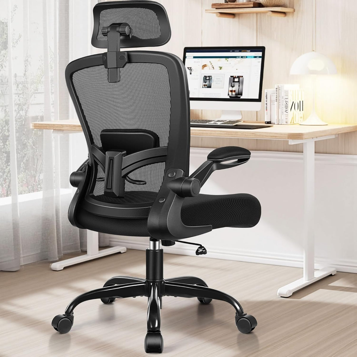 FelixKing - Silla ergonómica de Oficina, reposacabezas con Soporte Lumbar Ajustable, Silla giratoria para Oficina en casa con Respaldo Alto y reposabrazos, Silla de Juegos de Altura Ajustable (Negro)