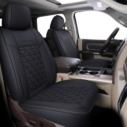 Coverado - Juego completo de fundas para asiento de automóvil, impermeable, protector de piel compatible con RAM 2002-2023 RAM 1500 2500 3500 camioneta Crew Quad Cab con banco curvado, color negro