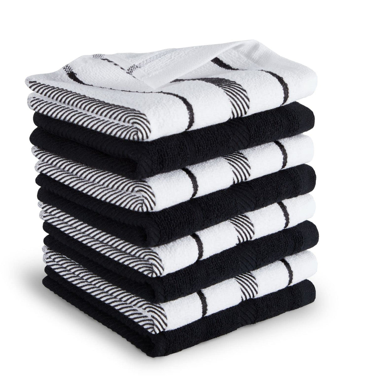 KitchenAid Albany Juego de 8 Paños de Cocina, 12 x 12 Pulgadas - Negro mate - blanco - Grande