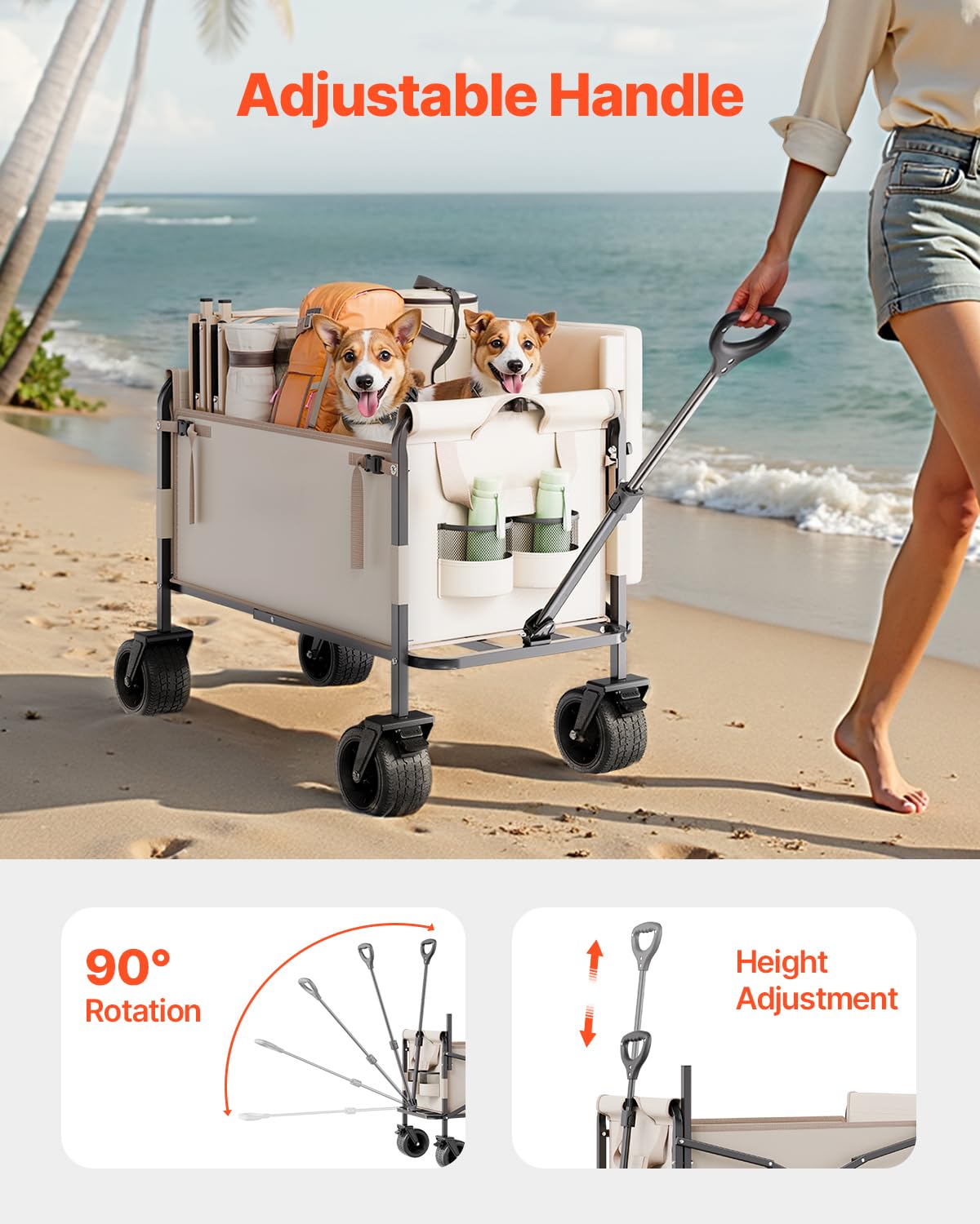 VEVOR - Carrito Plegable 2 en 1, con Capacidad de 250 kg y 220 l, se Convierte en Banco, con asa Ajustable, Ideal para Exteriores, Compras, Camping y jardinería.