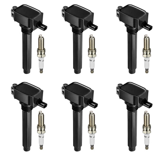 BDFHYK - Bobina de encendido UF648 y bujías de iridio 97390 compatible con Chrysler 200 300 Dodge Challenger Avenger Jeep Grand Cherokee Wrangler Volkswagen Routan 3.2L 3.6L V6, juegos de 6