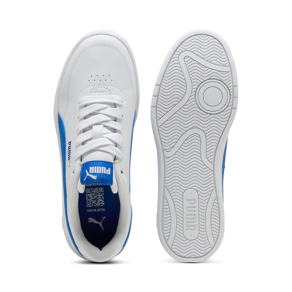PUMA, Tenis Casuales Court Classic Clean Jr, Unisex, Blanco con Verde, Talla 22