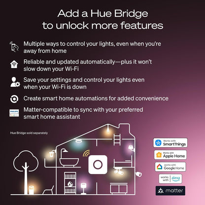 Philips Hue foco LED inteligente A19, ambiente blanco, base E26, 9,5 W, luz de espectro completo 1000K-20000K, 1100 lúmenes, regulable, funciona con Alexa, Google y Apple Home, 2 unidades