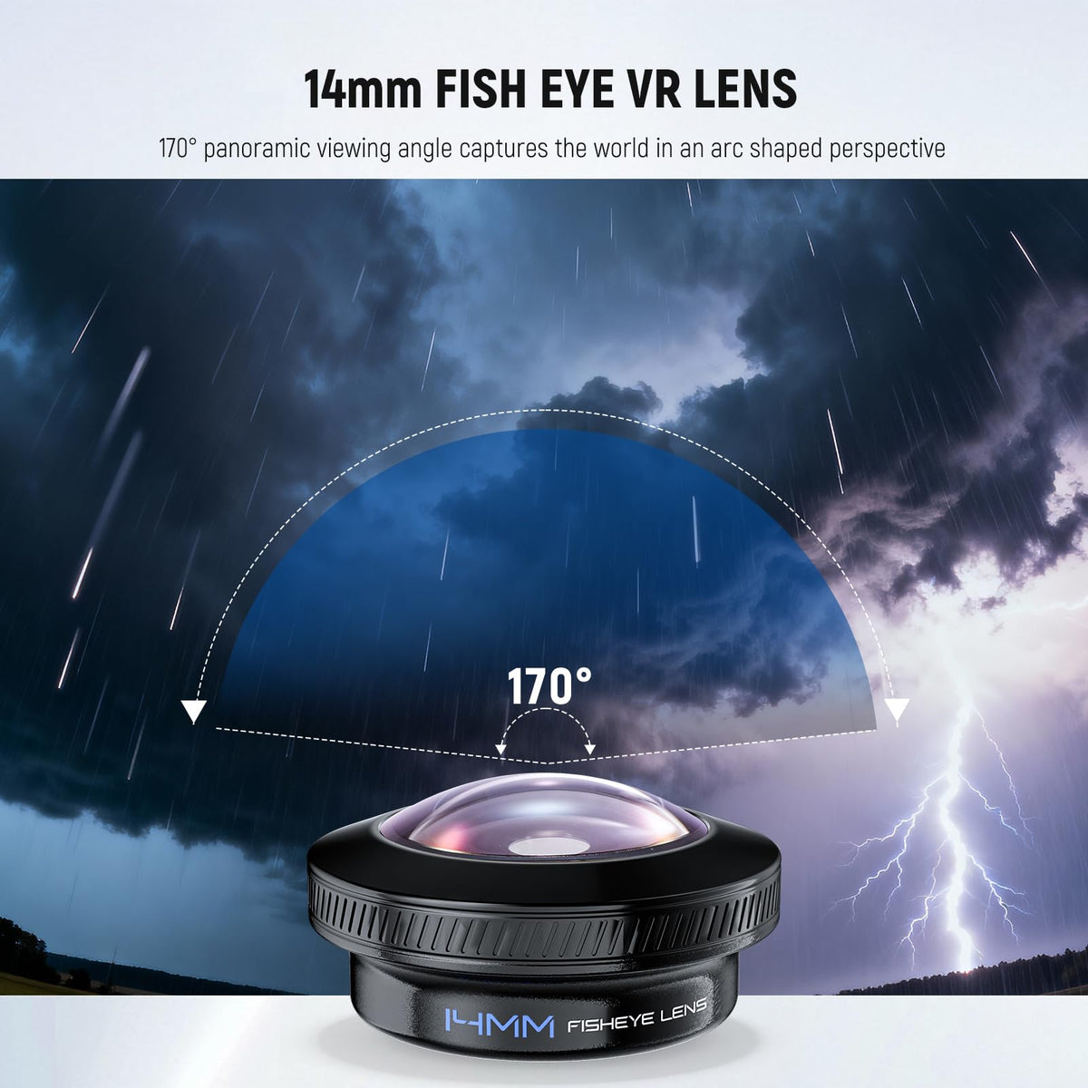 NEEWER 170° 14mm VR Fish Eye Lens con 17mm Rosca Lens Clip, Panoramic Ojo Pez para Live Streaming, Paisajismo Exterior, Arquitectura Compatible con iPhone 17 16 Pro MAX Android S25 Ultra, LS-77