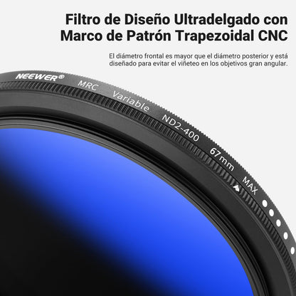 NEEWER 67mm Variable ND Filter ND2-ND400, Densidad Neutra Filtro de Lente | 1-9 Stops, Multiple Coatings, Water y Scratch Resistant