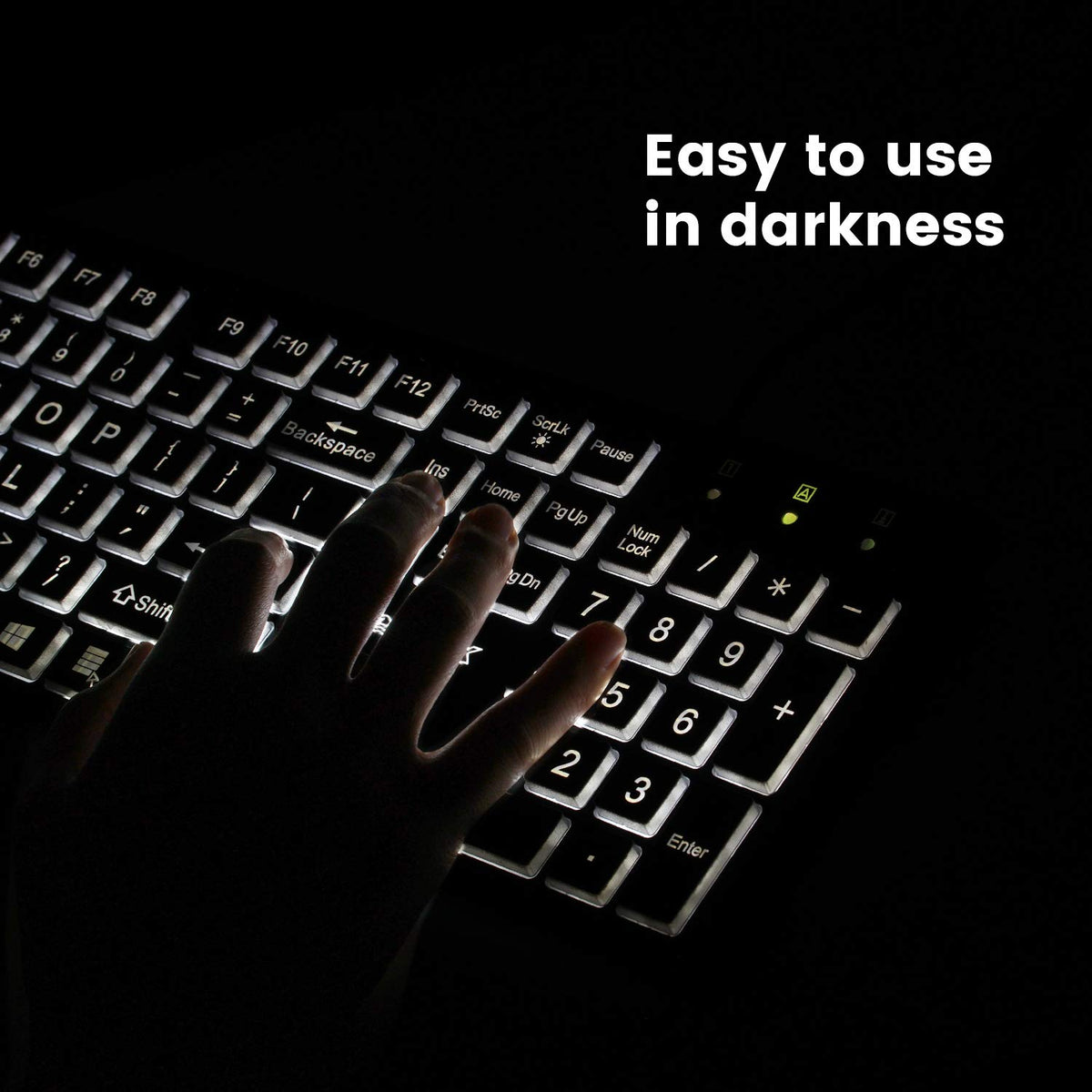 Perixx PERIBOARD-317 Teclado USB retroiluminado con Cable, Letra de impresión Grande con LED Blanco Iluminado, diseño inglés de EE. UU., Negro