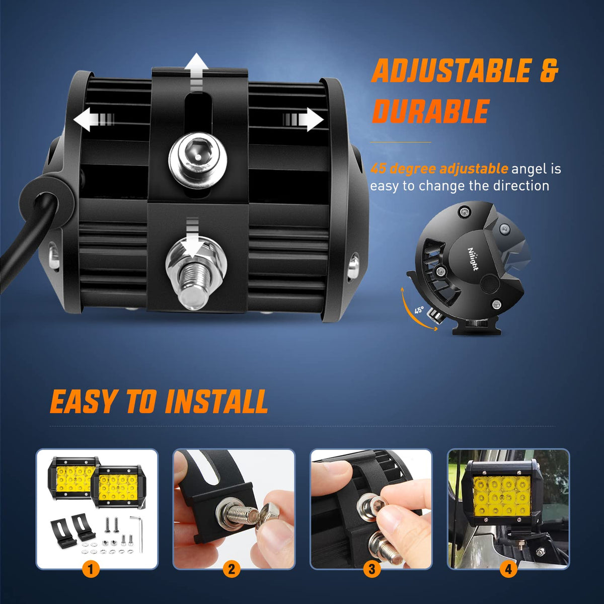 Nilight 18031S-B Luces Antiniebla LED de Triple Fila de 36W para Camiones Jeeps UTV ATV Barcos Marinos, Redonda, Ámbar, 2 Piezas 4 Pulgadas
