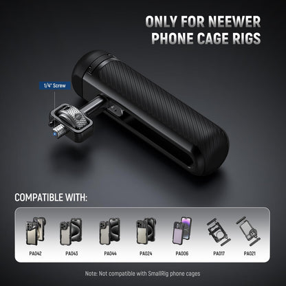 NEEWER 360° Giratorio Mango Lateral/Manija Superior con 1/4" Tornillo, Pin Antitorsión, Zapata Fría, Empuñadura Goma para iPhone 16 15 Pro MAX Samsung Galaxy S24 Ultra NEEWER Jaula Celular Rig, PA046