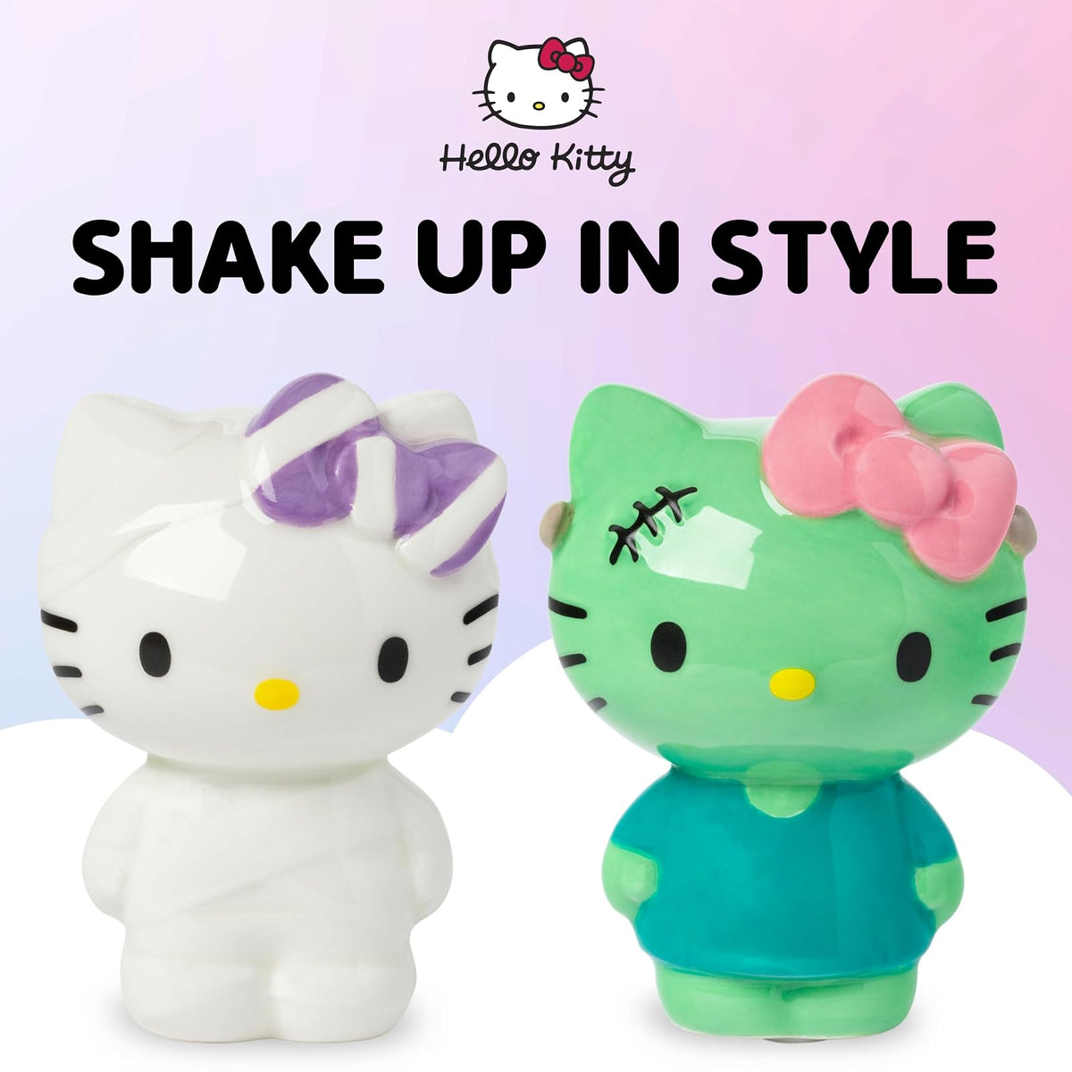 Silver Buffalo Sanrio Hello Kitty - Juego de salero y pimentero de cerámica, 5 pulgadas de largo x 2 pulgadas de ancho x 3.5 pulgadas de alto