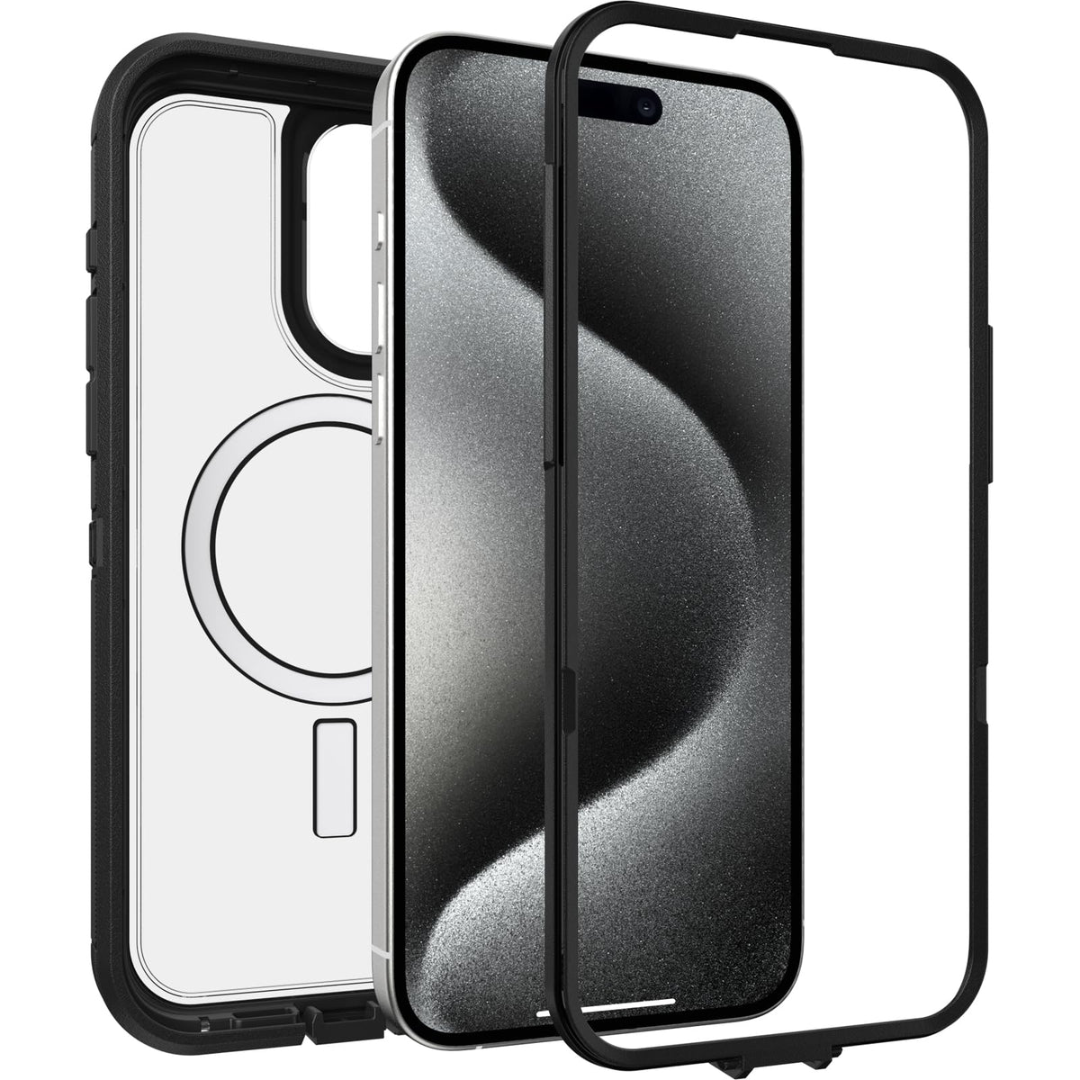 OtterBox - Funda Transparente para iPhone 15 Pro MAX (Solamente) Defender Series XT - Lado Oscuro (Negro/Transparente), sin visualización, Resistente, se Ajusta a MagSafe, Accesorio de cordón (se