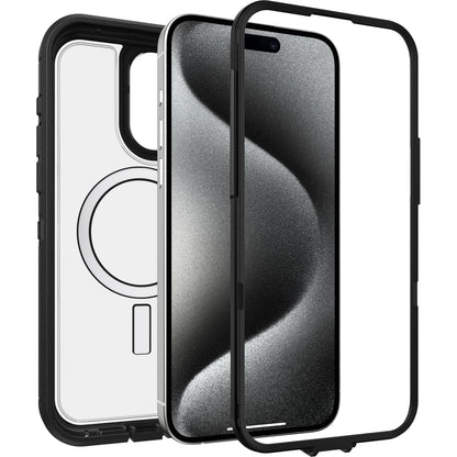 OtterBox - Funda Transparente para iPhone 15 Pro MAX (Solamente) Defender Series XT - Lado Oscuro (Negro/Transparente), sin visualización, Resistente, se Ajusta a MagSafe, Accesorio de cordón (se