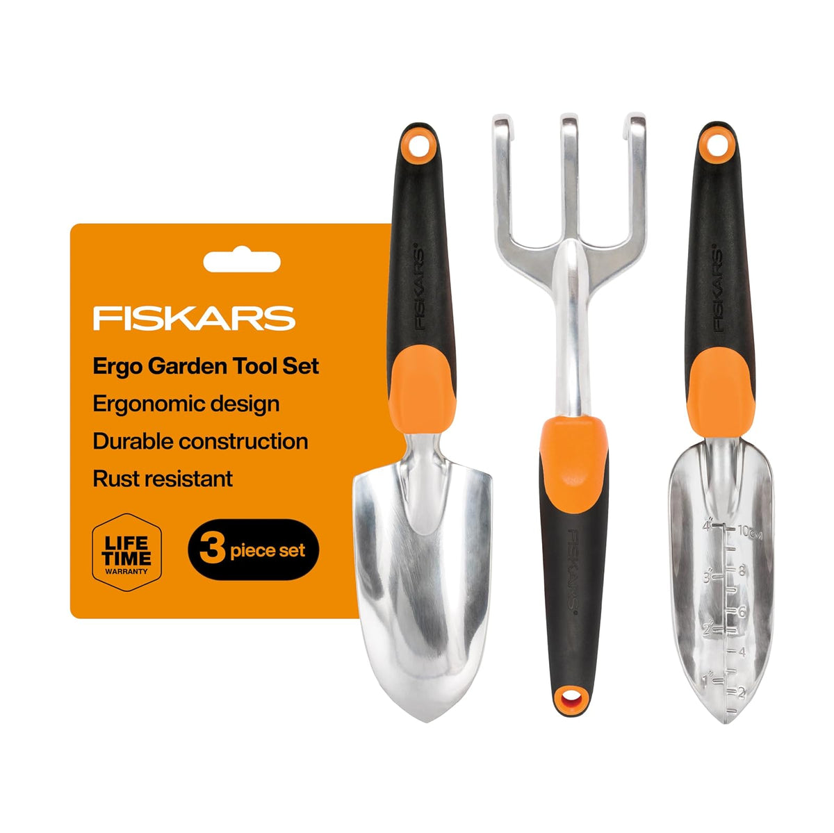 Fiskars - Juego de Herramientas de jardín 3 en 1, Incluye Paleta, trasplantador y cultivador para jardinería al Aire última intervensión, Kit de Herramientas ergonómico para Patio