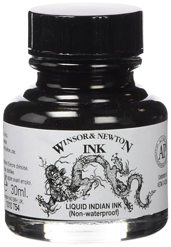 Winsor & Newton Drawing Ink Tinta de Dibujo de Secado Rápido, Negro (Black), 30 ml