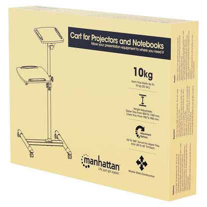 Manhattan 461726 Soporte de Carrito para Proyectores y Laptops, Dos bandejas para Dispositivos de hasta 10 kg Cada una, inclinación de - / + 35 °, Giro de 360 °, Altura Ajustable