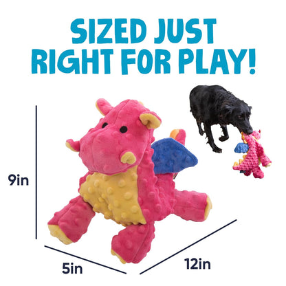 goDog - Juguete de peluche resistente para perros con tecnología Dragon with Chew Guard, color coral, grande