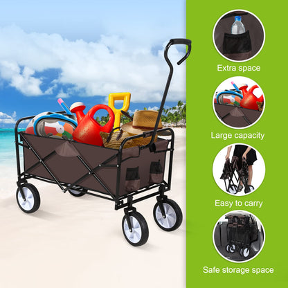 YSSOA - Carro Plegable para jardín, con Ruedas giratorias de 360 Grados y Mango Ajustable, Capacidad de Peso de 200 Libras, Color café