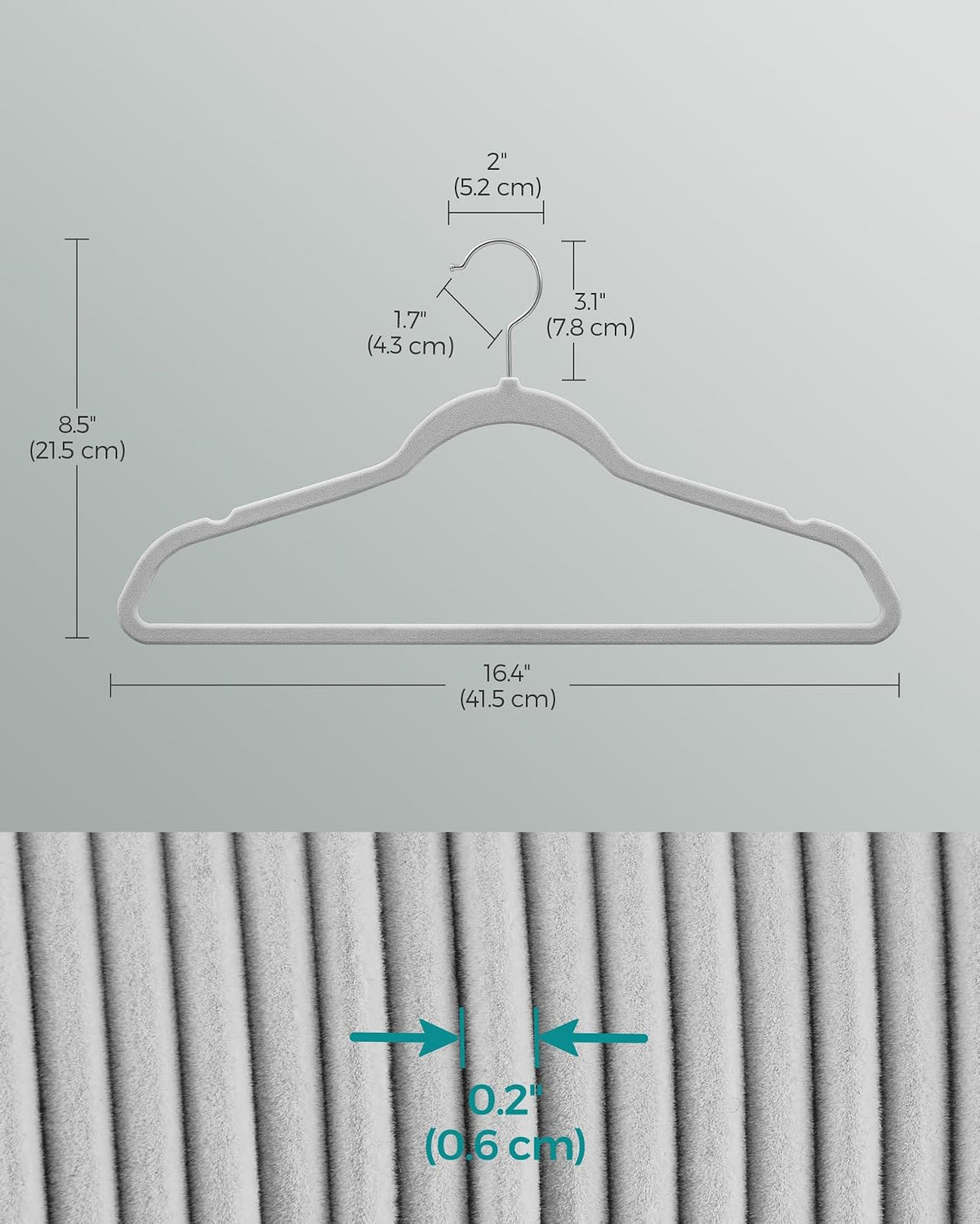 SONGMICS - Juego de 60 Perchas de Terciopelo Antideslizantes con Ganchos giratorios Plateados, Ahorro de Espacio Delgado para clóset, Resistente, Gris Paloma UCRF036GD02S