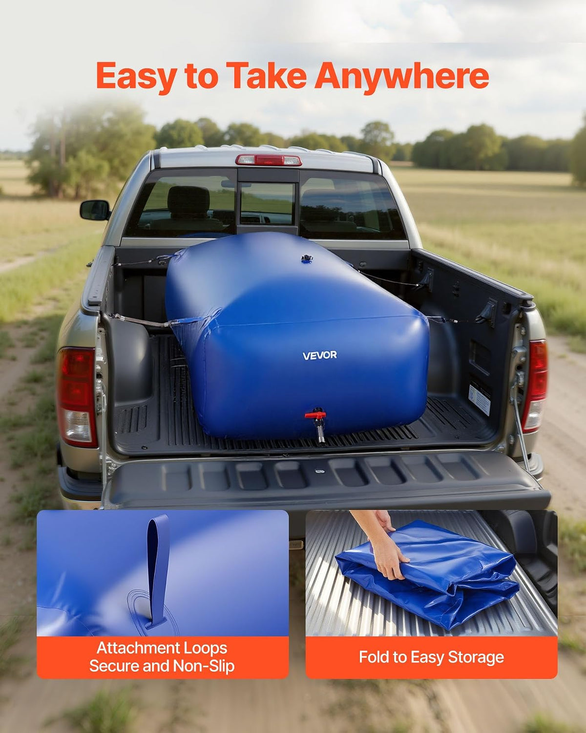 VEVOR ​Vejiga del Almacenamiento de Agua con Válvula 1000 L, Bolsa de Agua de PVC Doble Capa 1000D, Portátil y Plegable, Resistente a Fugas, para Autocaravanas, Camiones, Uso en Exteriores, Azul