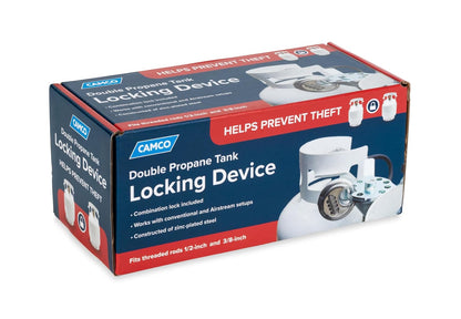 Camco Double Propane Tank Locking Device | Safely Secures (2) Propane Tanks to Your RV for Theft Prevention | Works with Conventional and Airstream Setups (40590)