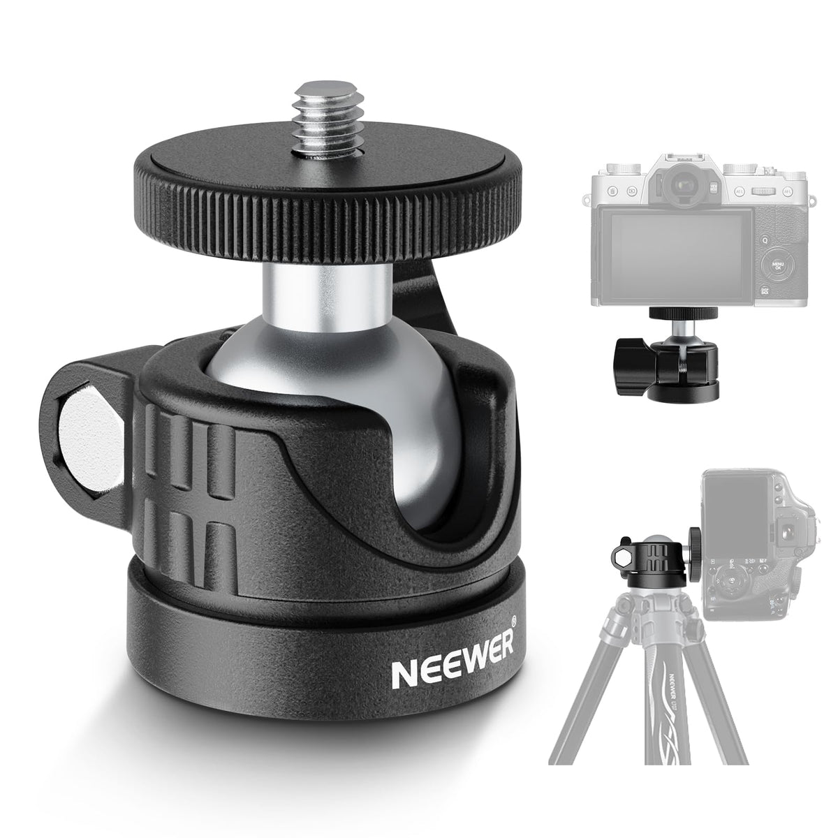 NEEWER BÁSICO Mini Rótula, Adaptador Montaje para Trípode Portátil con Tornillo 1/4" para Cámara Acción DSLR Compacta, Aro Luz LED, Monopié Deslizante, Carga Máx 2 kg, 60° Swivel & 90° Tilt, GM01