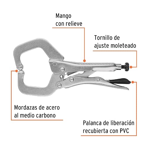 Truper PPP-6R, Pinza de presión tipo "C" de 6", con mordaza fija