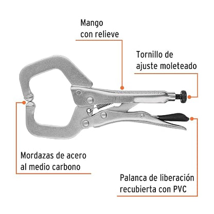 Truper PPP-6R, Pinza de presión tipo "C" de 6", con mordaza fija