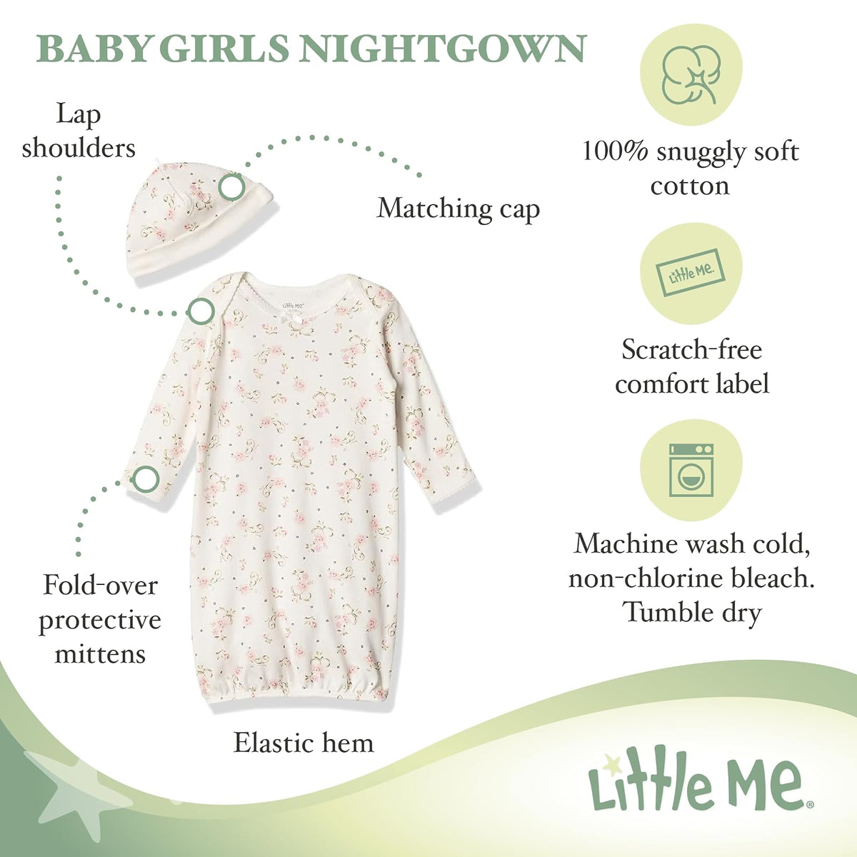 Little Me - Conjunto de camisón y Gorra para niña de 2 Piezas